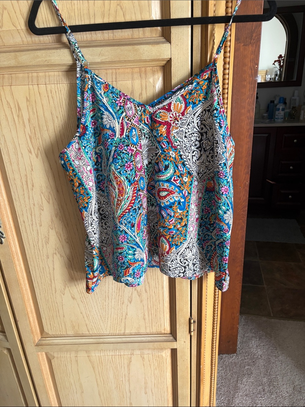 Sleeveless Paisley Print Cami Top in Teal